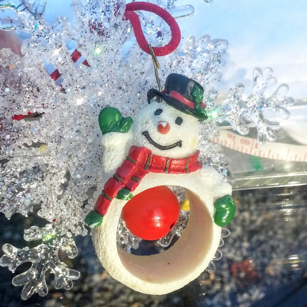 Snowman w/Red Jingle Bell Tummy & silk cord Necklace REPURPOSED!